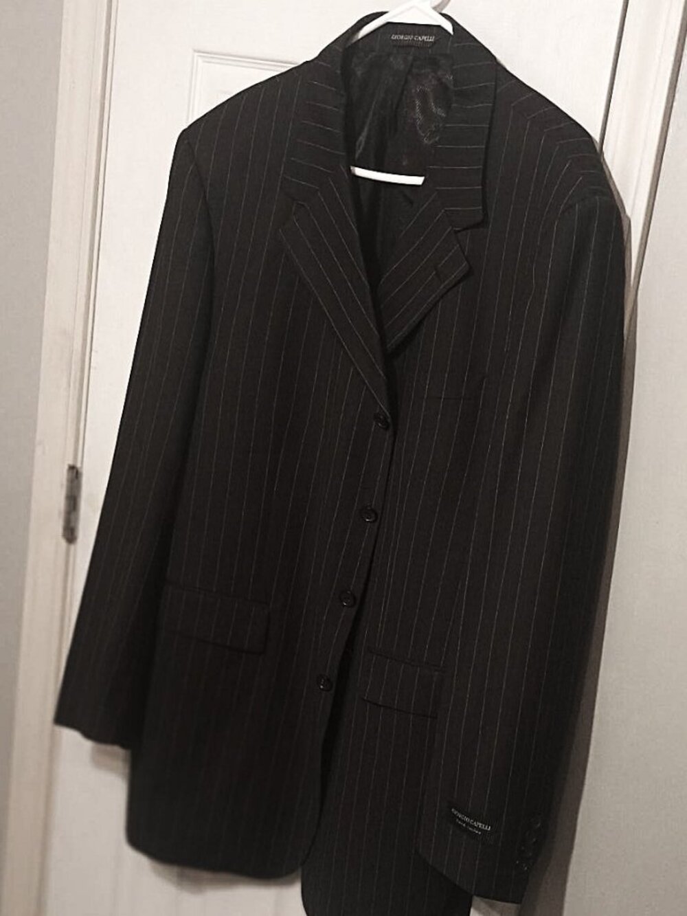 Giorgio Capelli Men Deep Dark Brown Pinstripe Blazer  46L